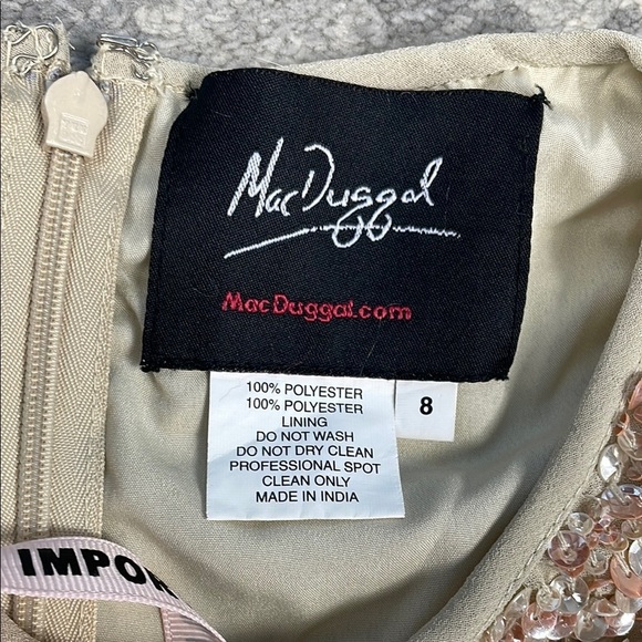 NWT Mac Duggal Nude Sequin Beaded Lace Midi Dress Sleeveless Prom Wedding Sz 8 - Picture 7 of 12